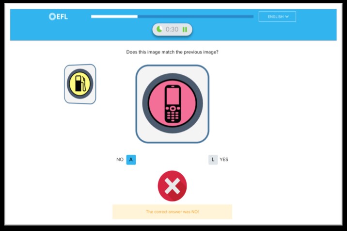 Screen from EFL test