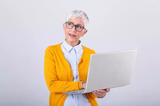 concerned person on laptop