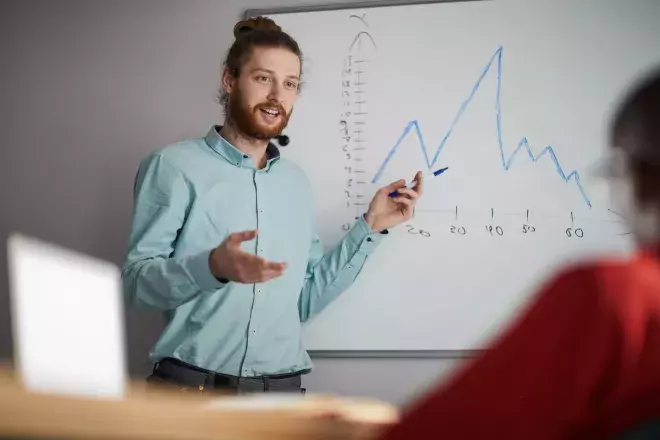 business person showing data