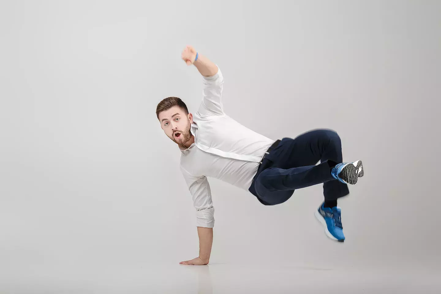 Business man break dancing