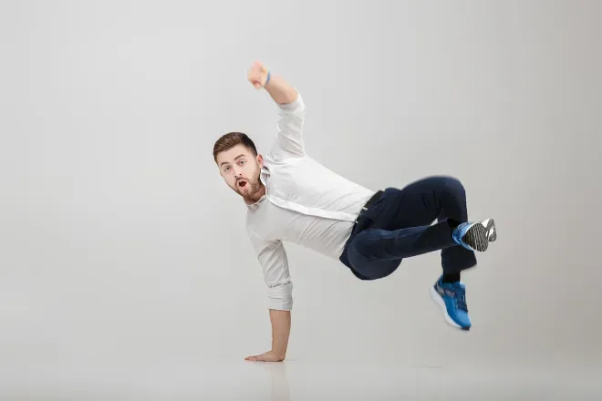 Business man break dancing