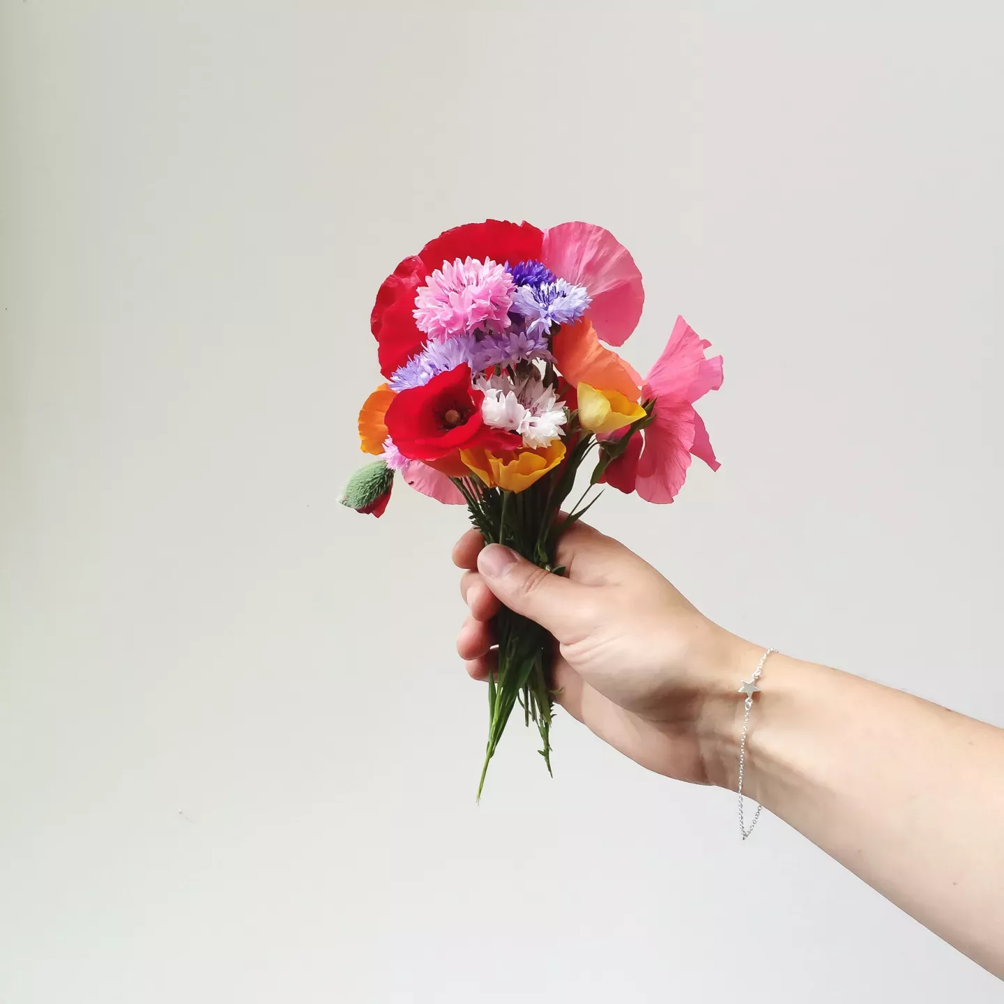mão segurando flores