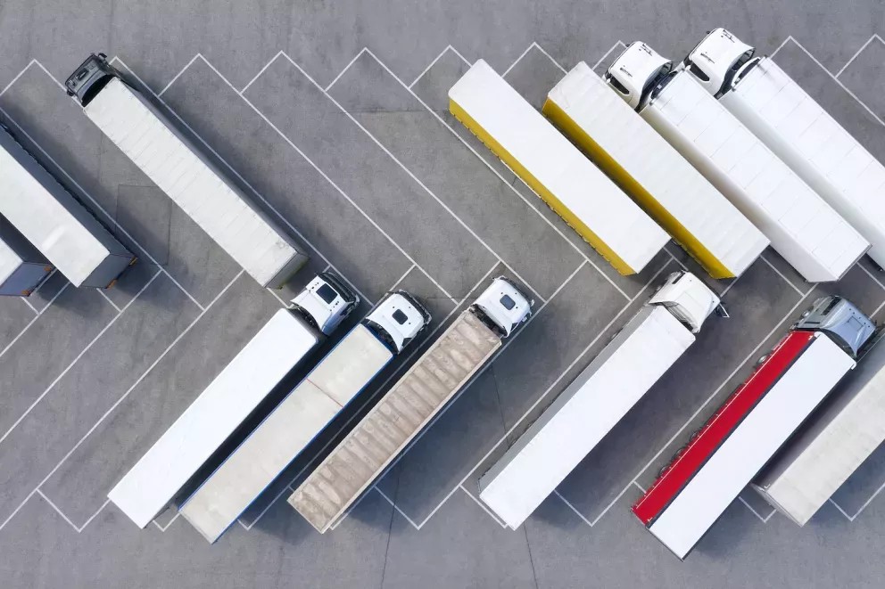 Trucks parked in a parking lot