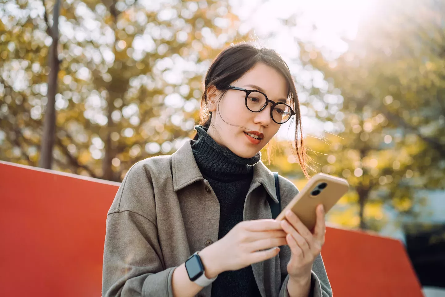 Woman banking on her phone