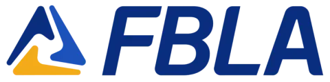FBLA logo with blue triangular symbol and orange accent