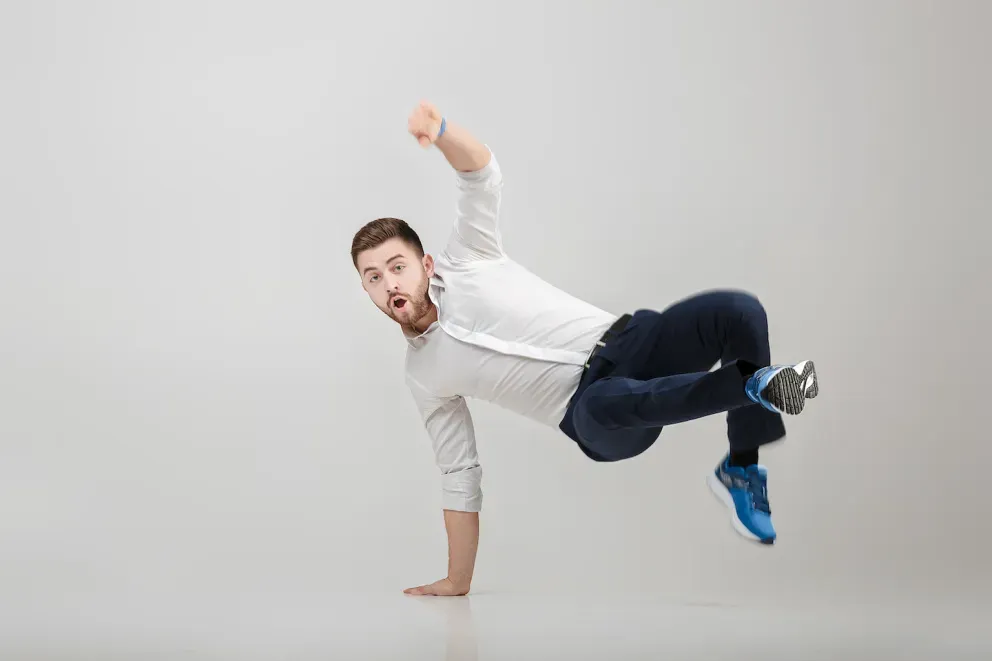 Business man break dancing
