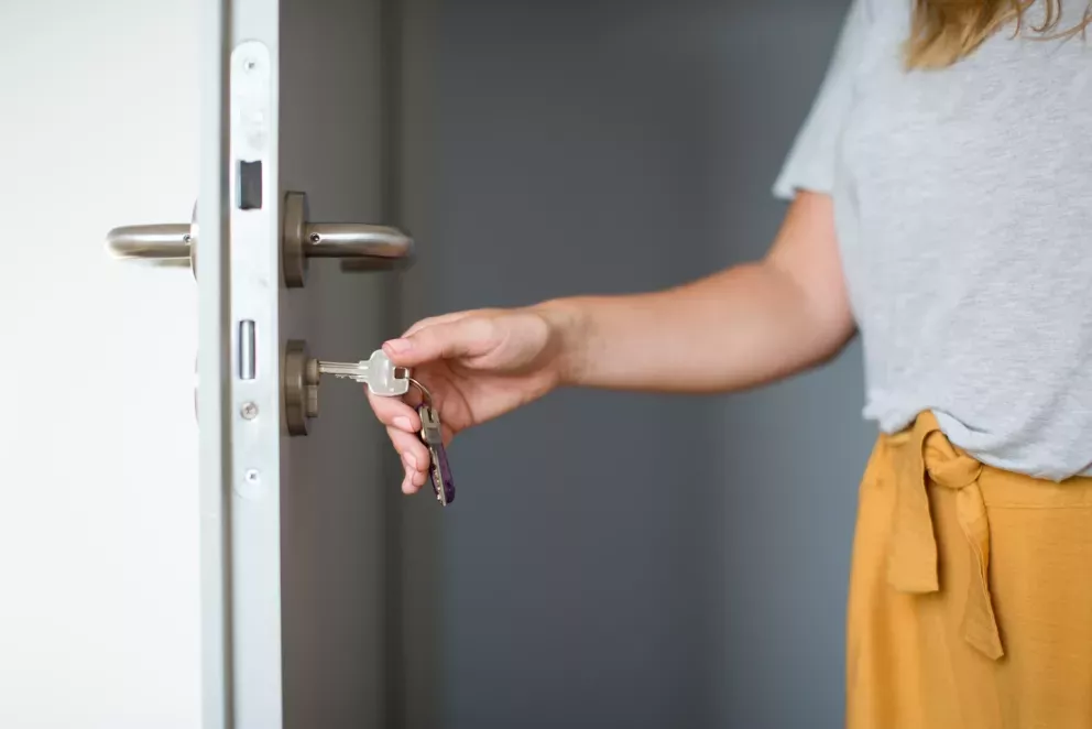 Using key on door