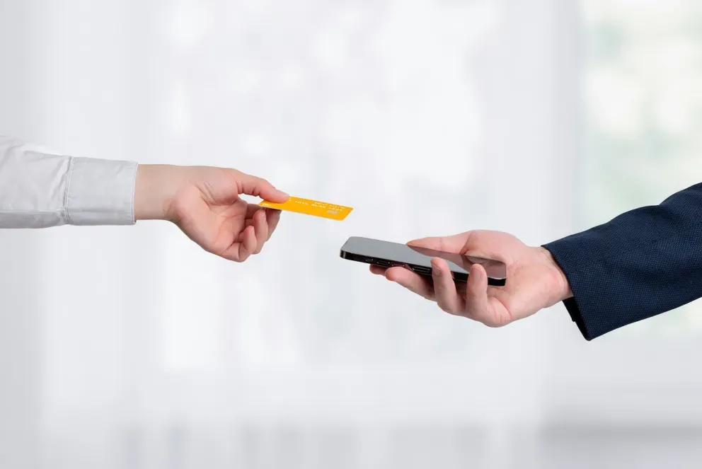 close up of instant card payment on a cell phone