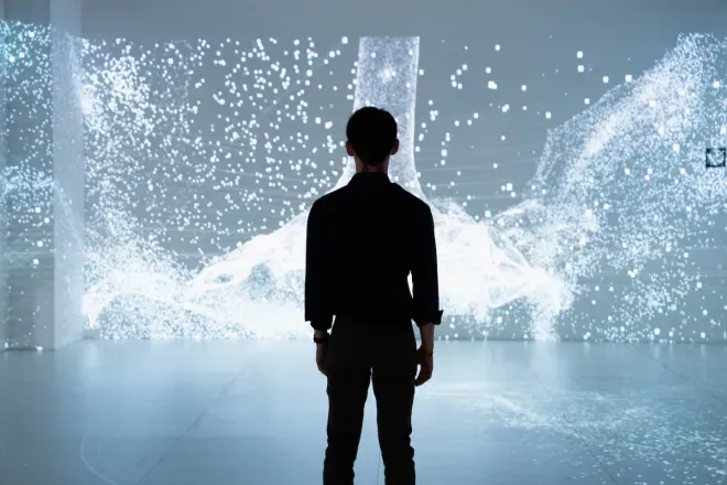 Man seeing cloud of technology Man seeing cloud of technology