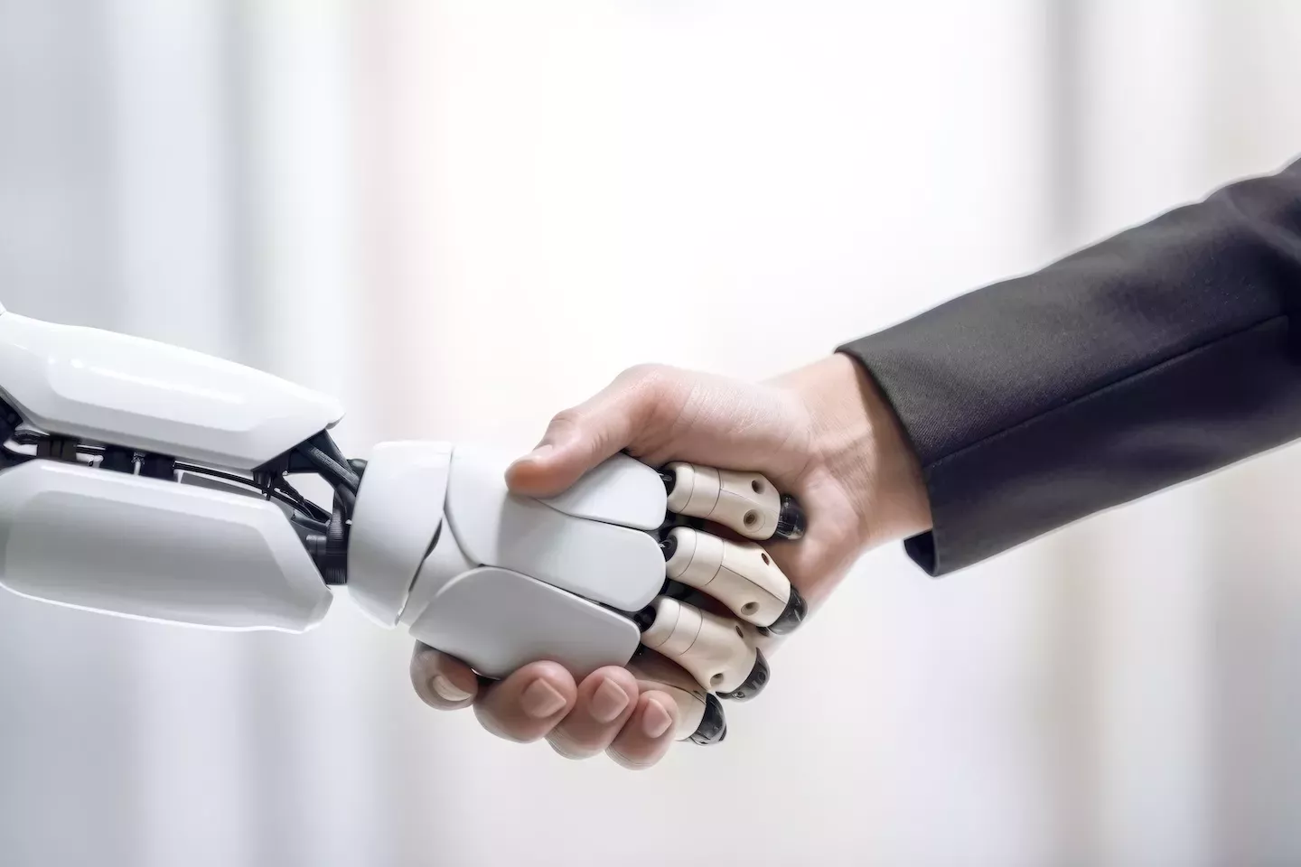 Robot y humano dándose la mano Robot y humano dándose la mano