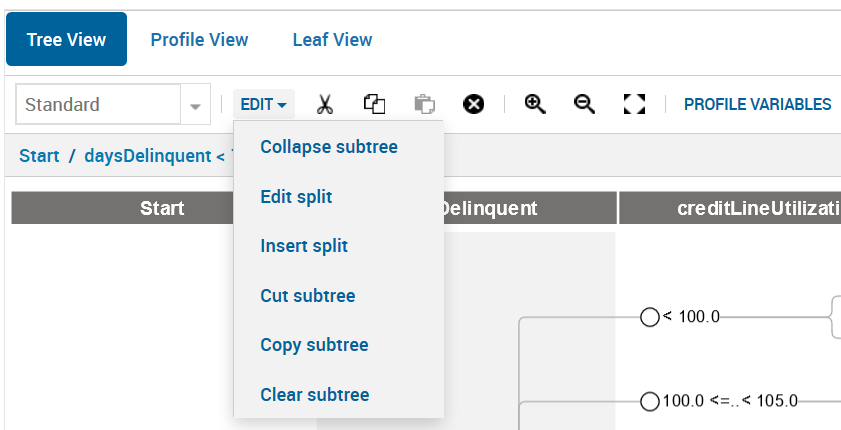 Decision Tree Edit Menu
