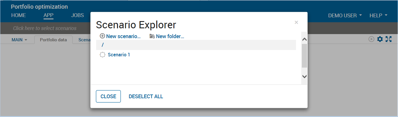 Scenario creation in the Xpress Insight web client Chap9/xi48scen.png