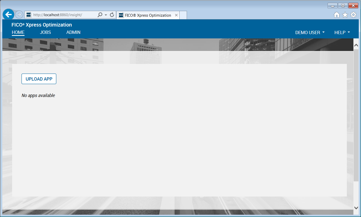 Xpress Insight web client entry page Chap9/xi451entry.png