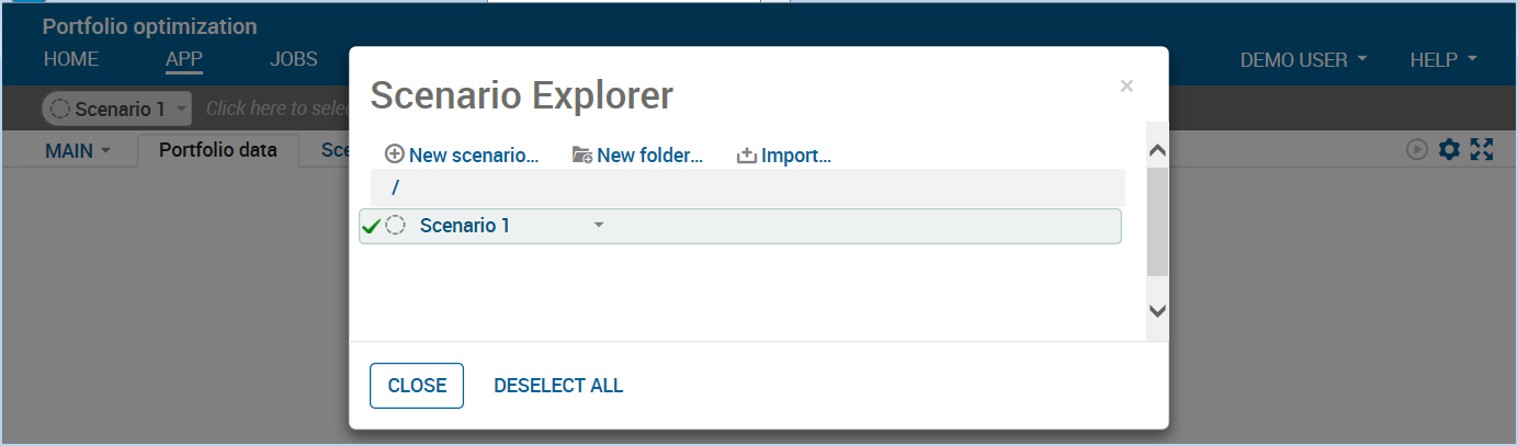 Scenario creation in the Xpress Insight web client Chap9/xi451scen1.png