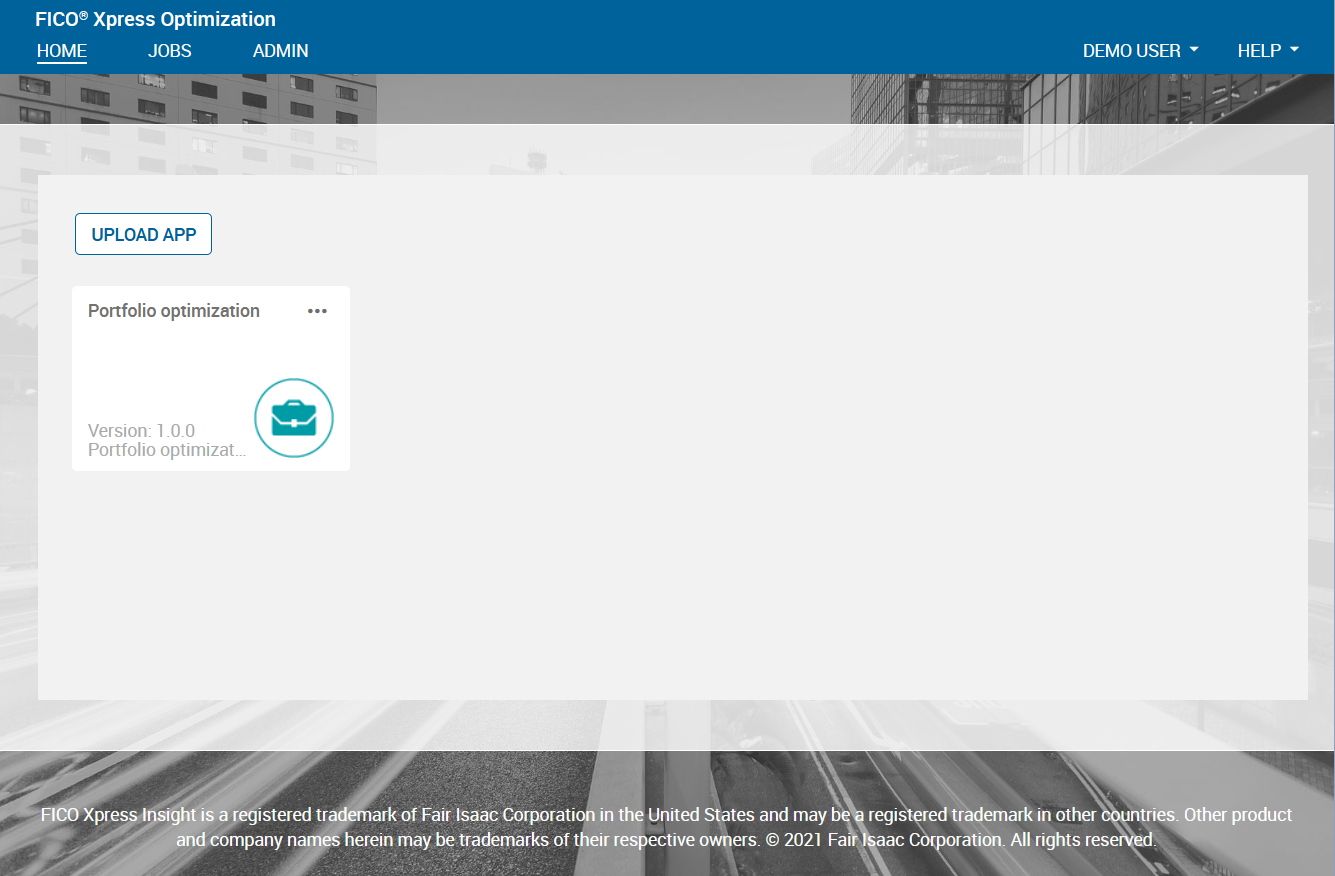 Xpress Insight web client after loading the Portfolio app Chap9/xi455entry2.png