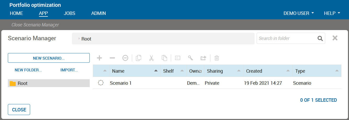 Scenario creation in the Xpress Insight web client Chap9/xi455scen.png