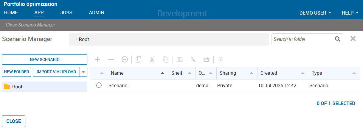 Scenario creation in the Xpress Insight web client Chap914/xi5scen.png