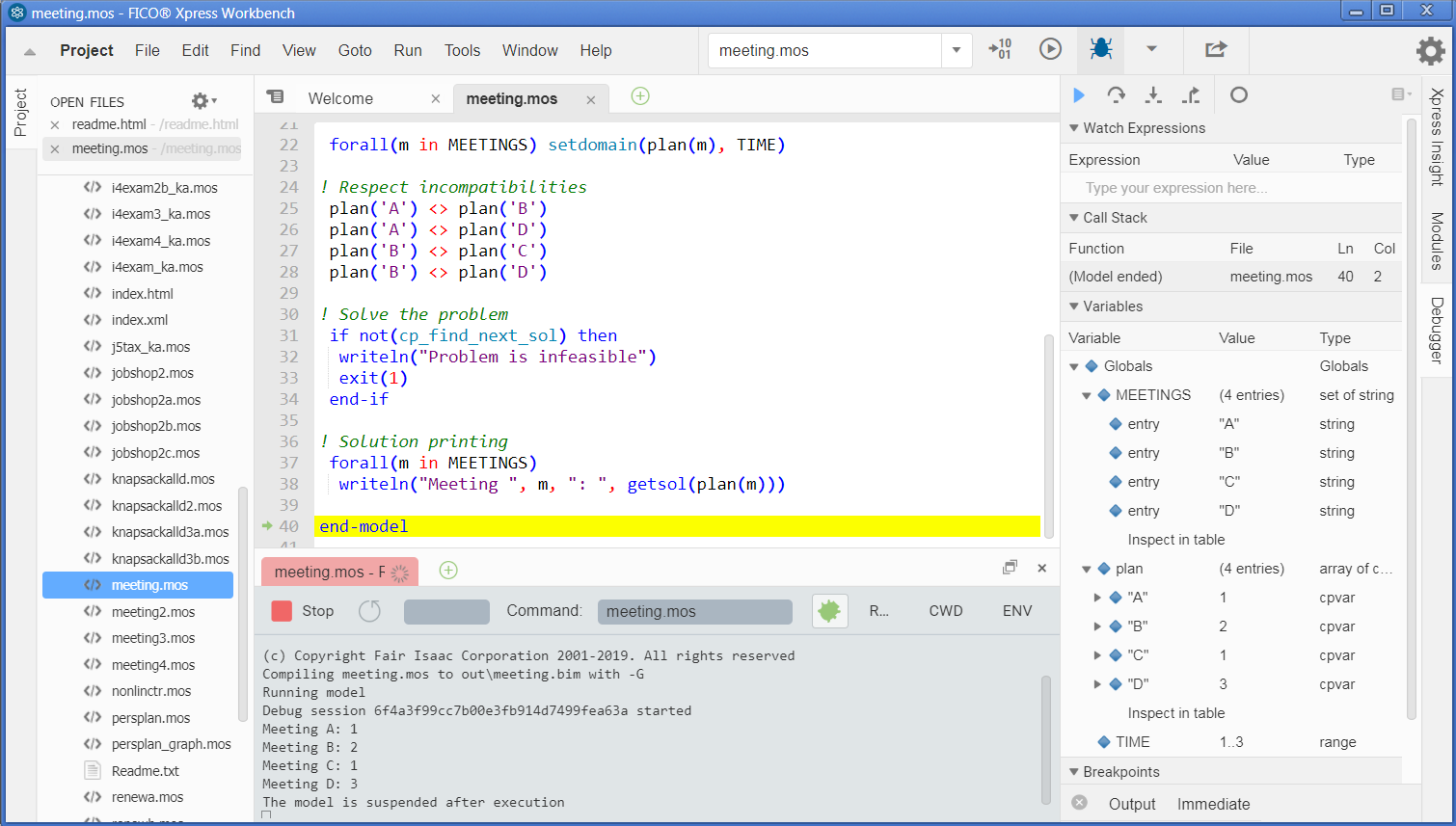 Workbench workspace after model execution in debug mode KalisUG/wbdbgka.png