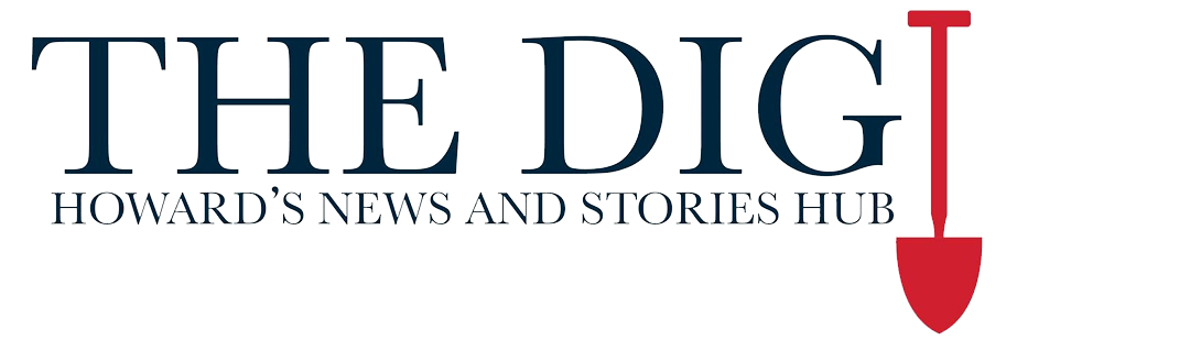 Logo for "The Dig," Howard's News and Stories Hub, with a red shovel icon.