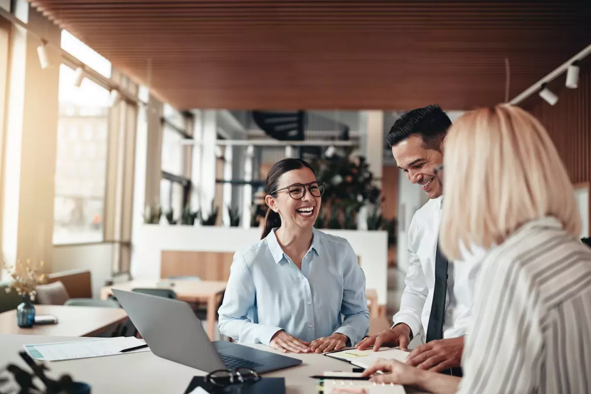 Happy colleagues working in an office
