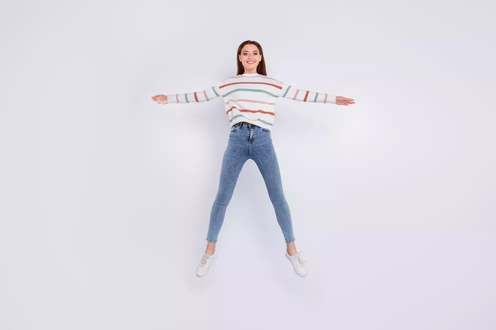 woman leaping with joy