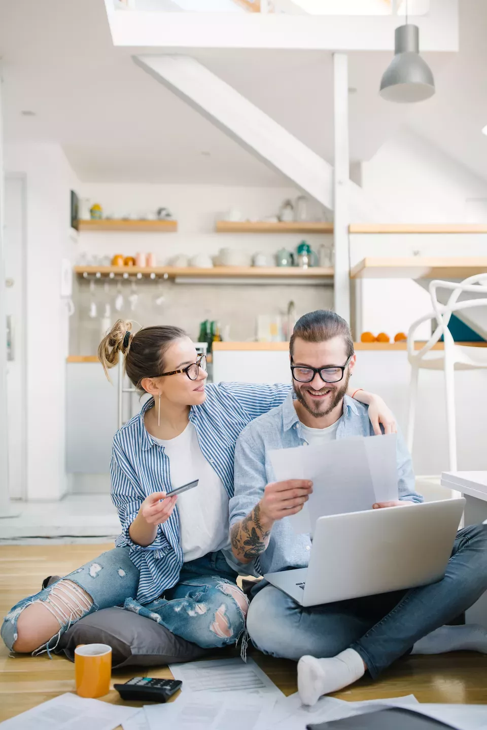 Happy couple buying something online