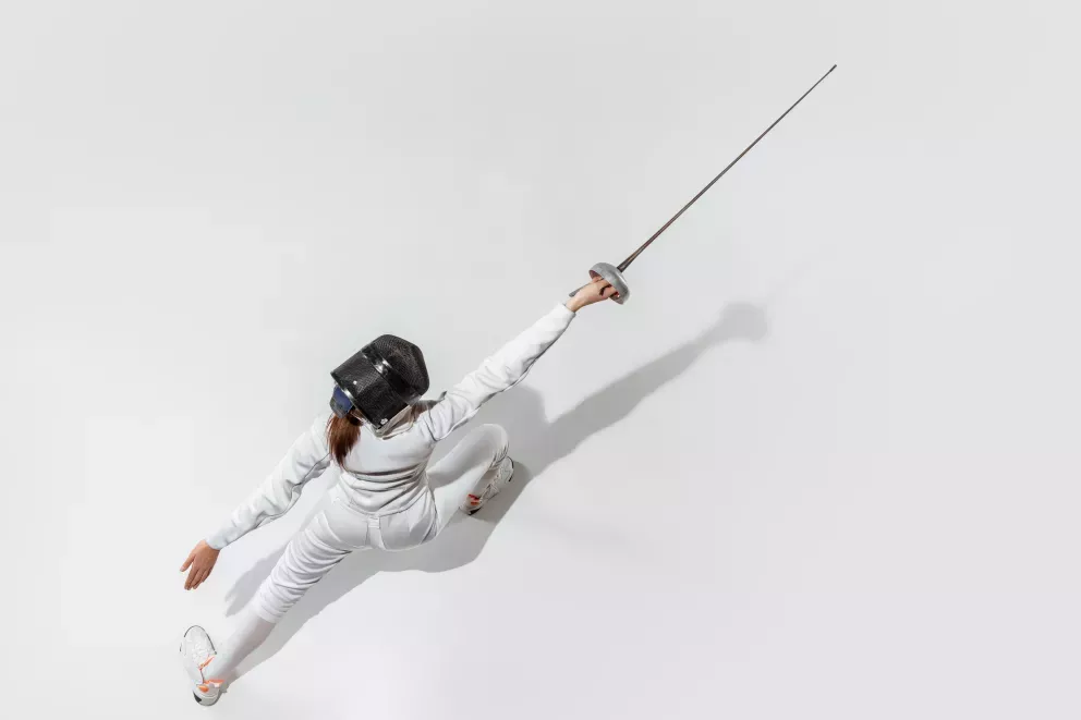 Fencer protecting herself