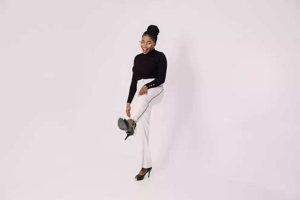 Business woman leaping with excitement Business woman leaping with excitement