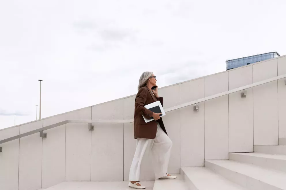 Woman walking stairs Woman walking stairs