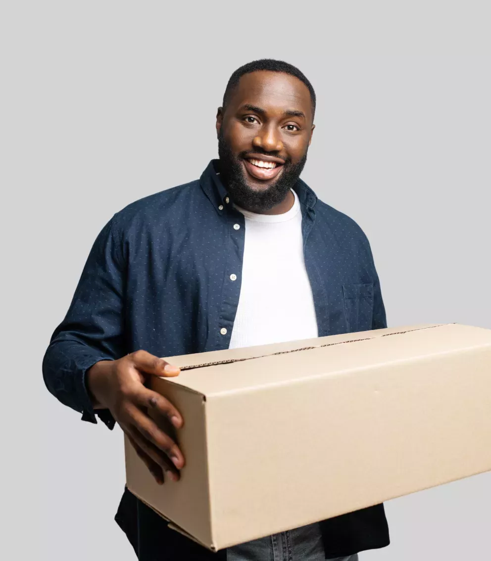 Man holding box Man holding box