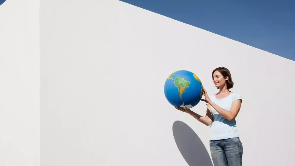 business woman holding world globe business woman holding world globe