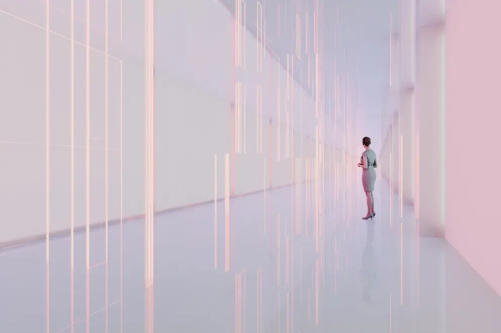 person standing in futuristic environment