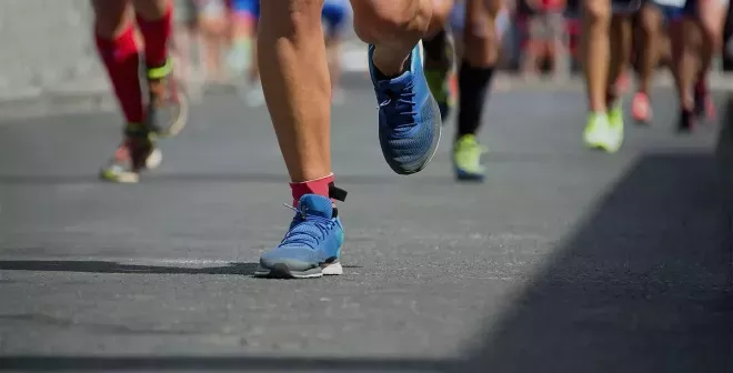 closeup of shoes running in race