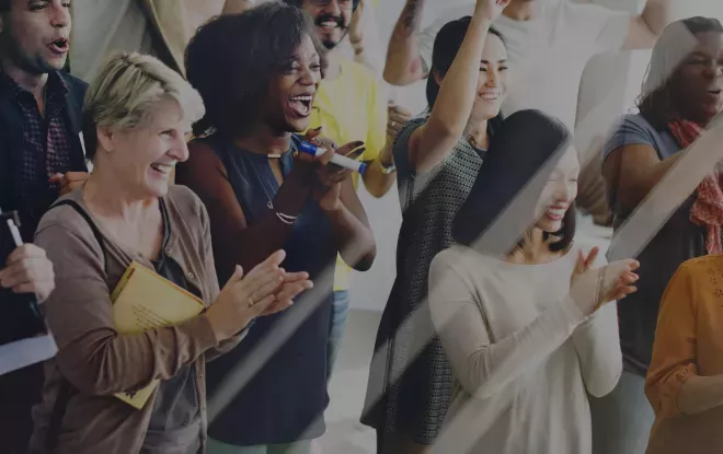 people cheering in crowd