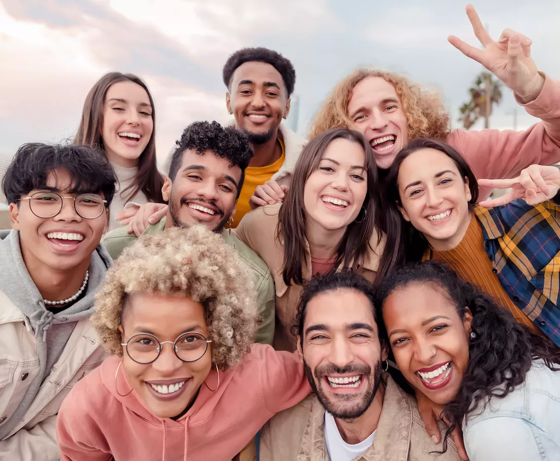 Large group of friends taking a selfie