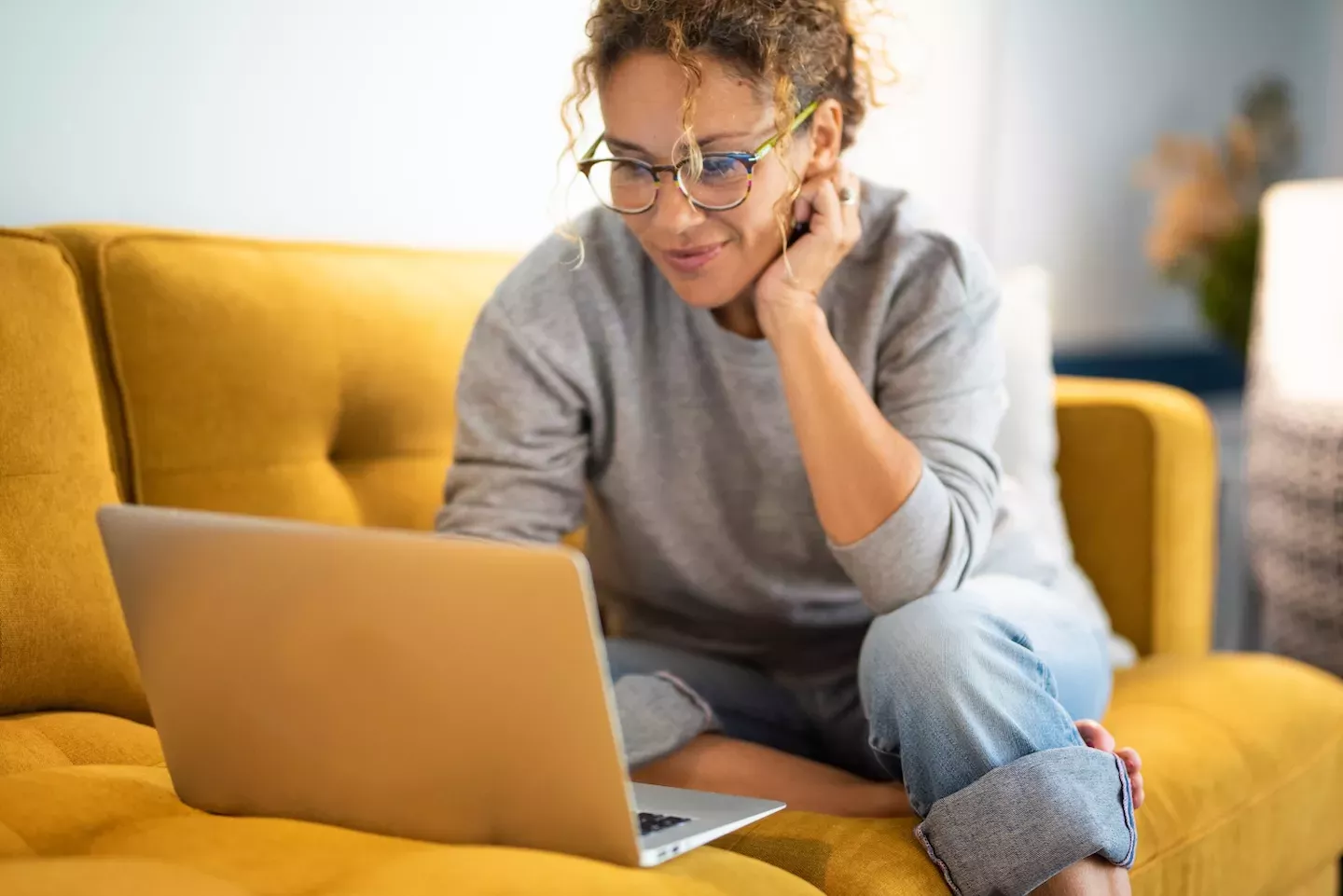 woman using computer