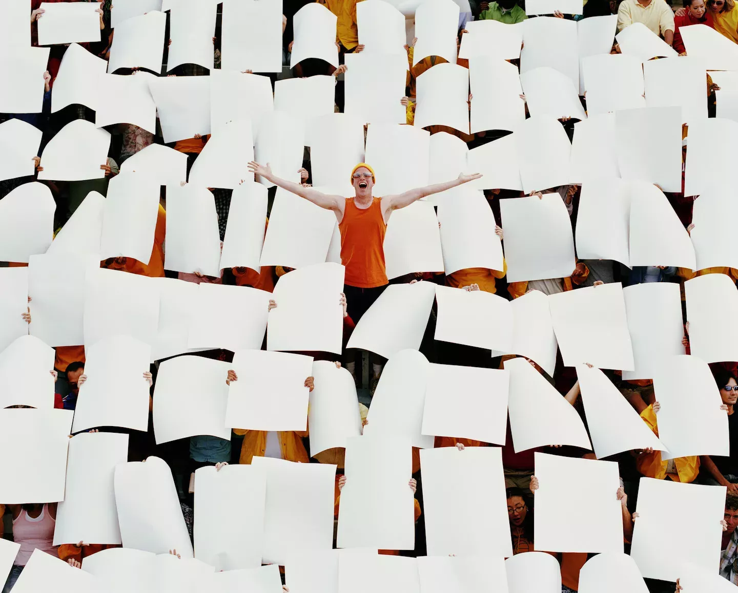 Person standing out in a crowd