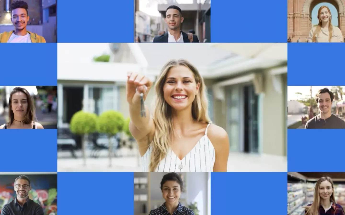 woman holding keys in a image grid woman holding keys in a image grid