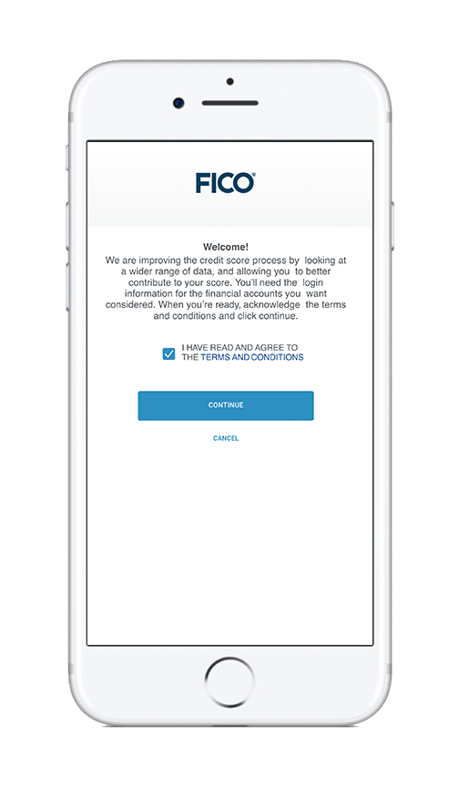 FICO App welcome screen