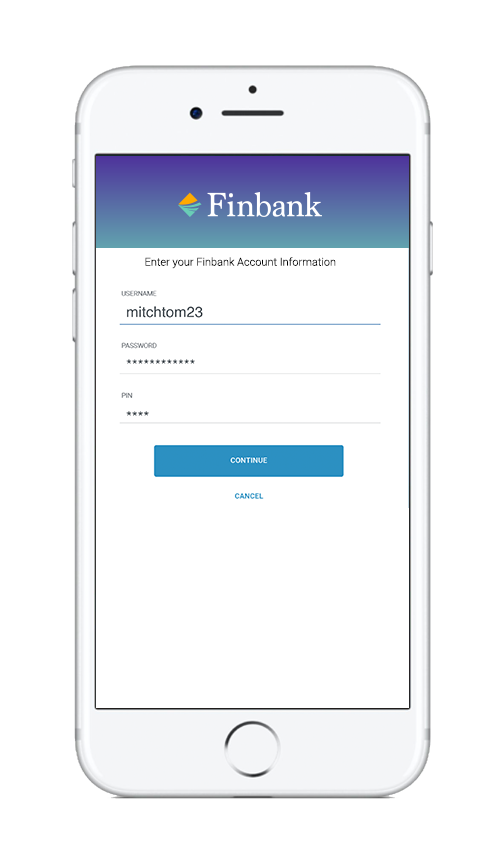 Finbank login Iphone screenshot