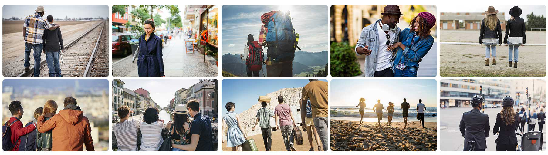 Collage of people traveling